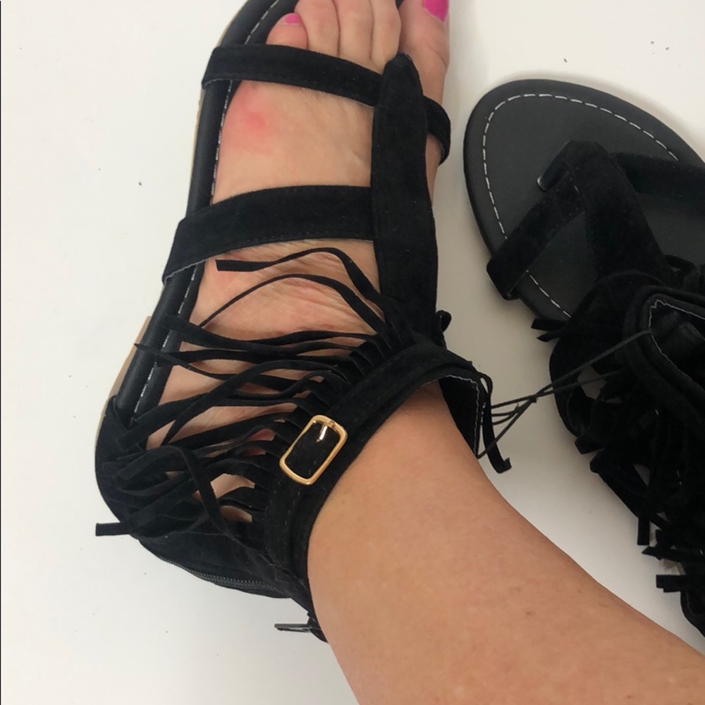 COPY - Black fringe zip up sandals 🖤. NWT
